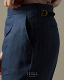 PLEATED LINEN TROUSERS - NAVY