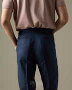 PLEATED LINEN TROUSERS - NAVY