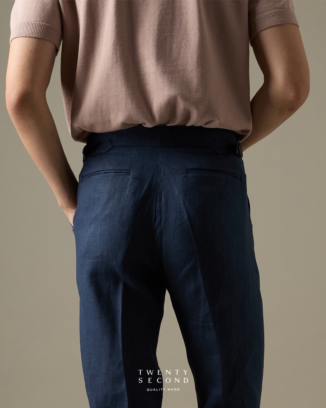 PLEATED LINEN TROUSERS - NAVY