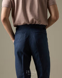 PLEATED LINEN TROUSERS - NAVY