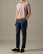 PLEATED LINEN TROUSERS - NAVY