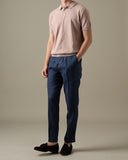 PLEATED LINEN TROUSERS - NAVY