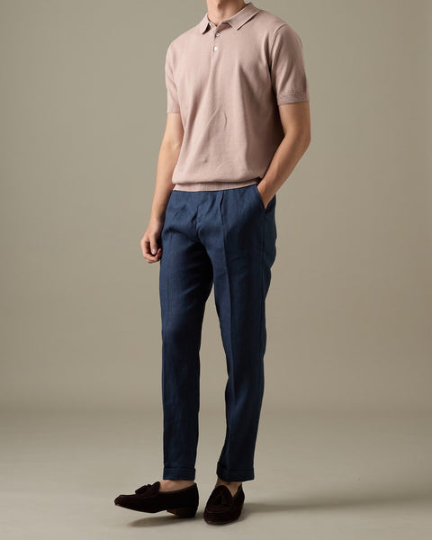 PLEATED LINEN TROUSERS - NAVY