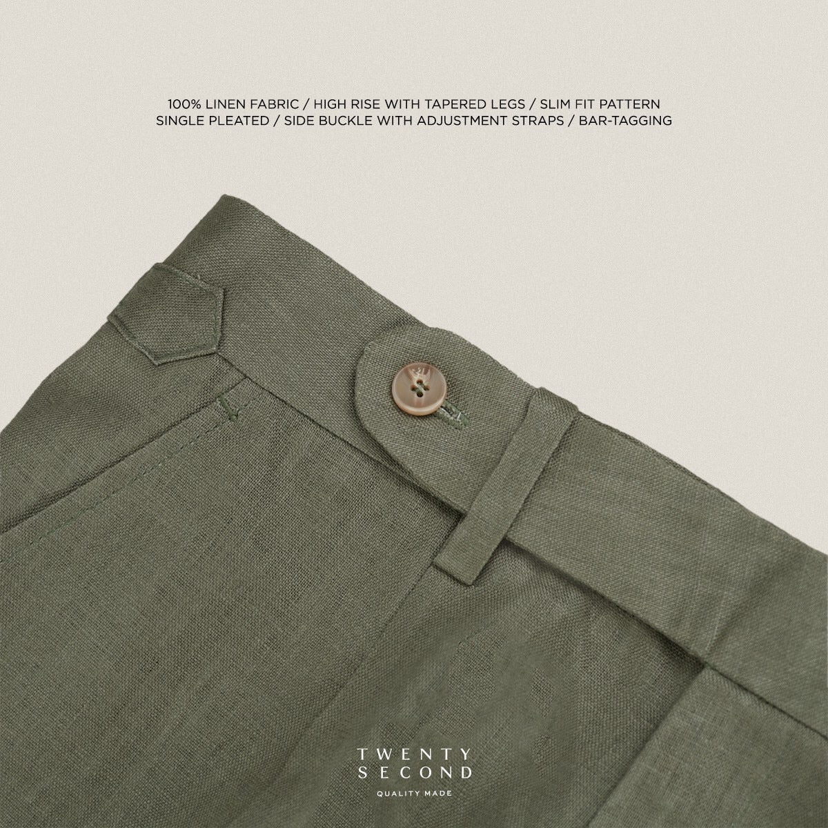 PLEATED LINEN TROUSERS - OLIVE