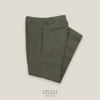 PLEATED LINEN TROUSERS - OLIVE