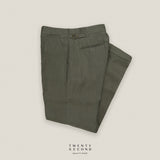 PLEATED LINEN TROUSERS - OLIVE