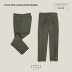 PLEATED LINEN TROUSERS - OLIVE