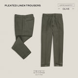 PLEATED LINEN TROUSERS - OLIVE