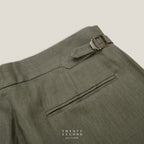 PLEATED LINEN TROUSERS - OLIVE