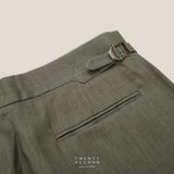 PLEATED LINEN TROUSERS - OLIVE