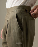 PLEATED LINEN TROUSERS - OLIVE