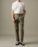 PLEATED LINEN TROUSERS - OLIVE