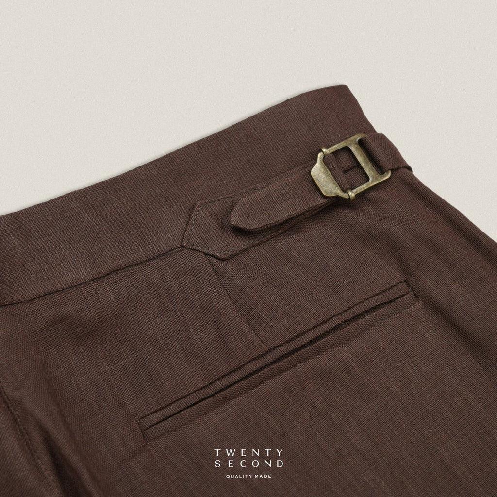 PLEATED LINEN TROUSERS - DARK BROWN