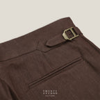 PLEATED LINEN TROUSERS - DARK BROWN