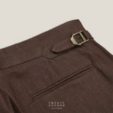 PLEATED LINEN TROUSERS - DARK BROWN