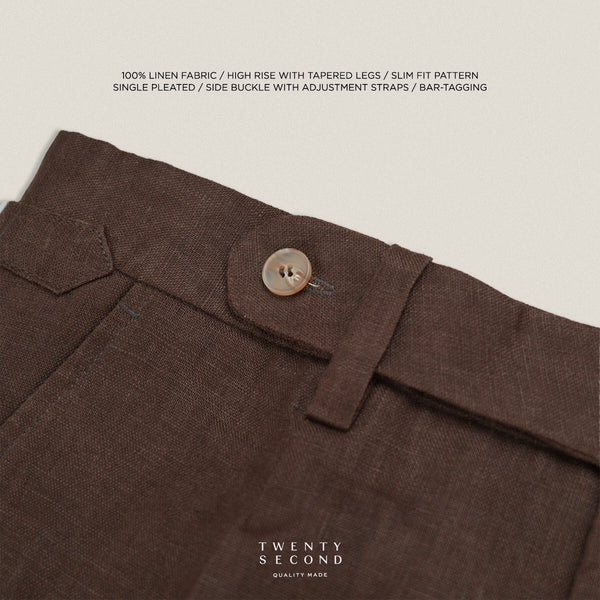 PLEATED LINEN TROUSERS - DARK BROWN