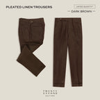 PLEATED LINEN TROUSERS - DARK BROWN