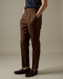 PLEATED LINEN TROUSERS - DARK BROWN