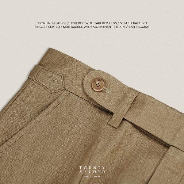 PLEATED LINEN TROUSERS - KHAKI