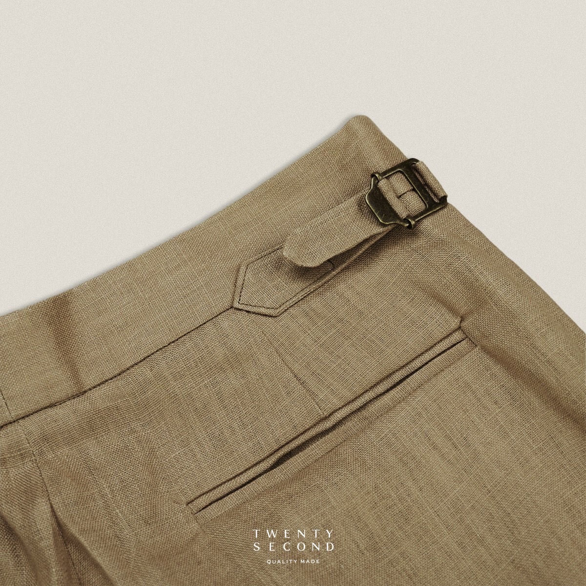 PLEATED LINEN TROUSERS - KHAKI