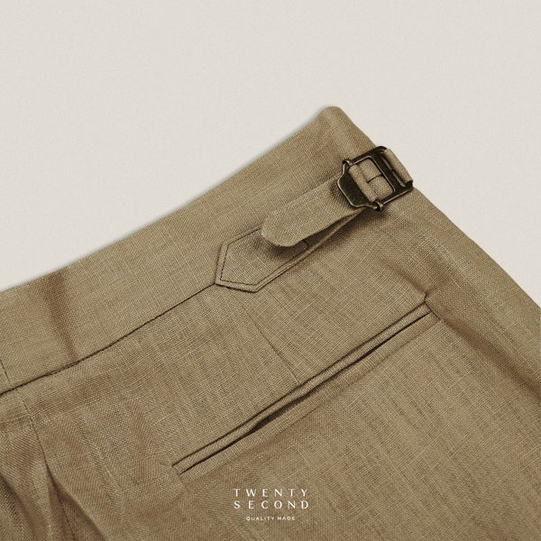 PLEATED LINEN TROUSERS - KHAKI
