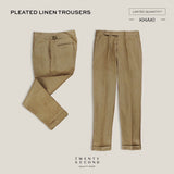 PLEATED LINEN TROUSERS - KHAKI