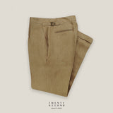 PLEATED LINEN TROUSERS - KHAKI