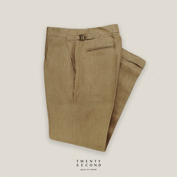 PLEATED LINEN TROUSERS - KHAKI