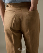 PLEATED LINEN TROUSERS - KHAKI