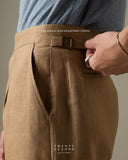 PLEATED LINEN TROUSERS - KHAKI