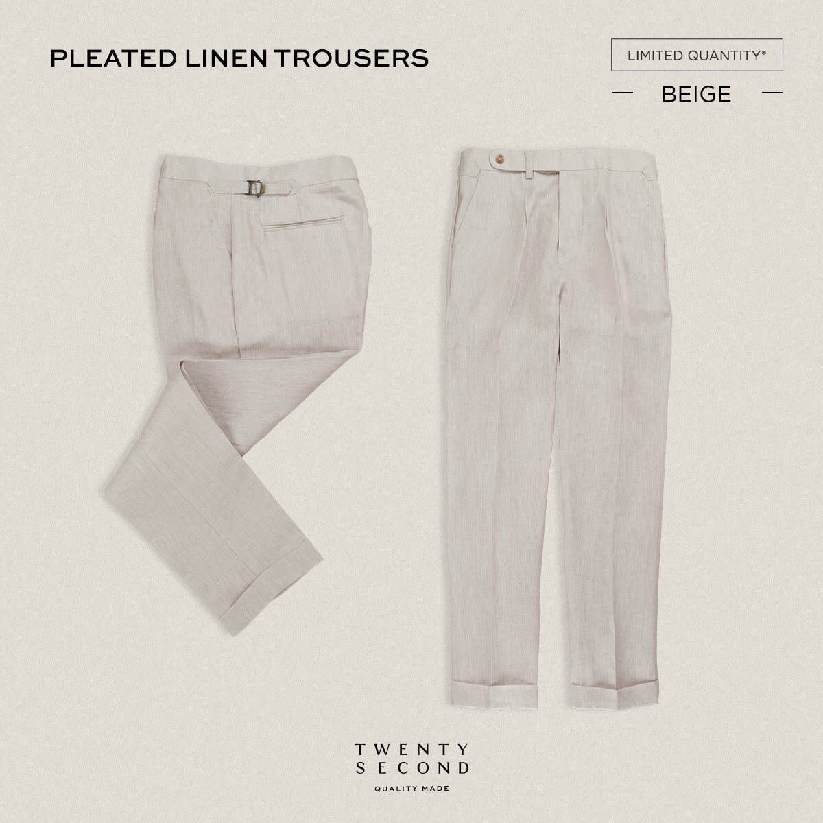 PLEATED LINEN TROUSRES - BEIGE