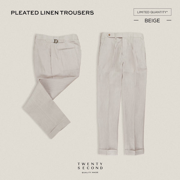 PLEATED LINEN TROUSRES - BEIGE