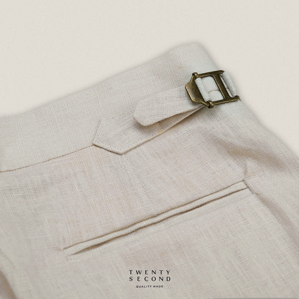 PLEATED LINEN TROUSRES - BEIGE