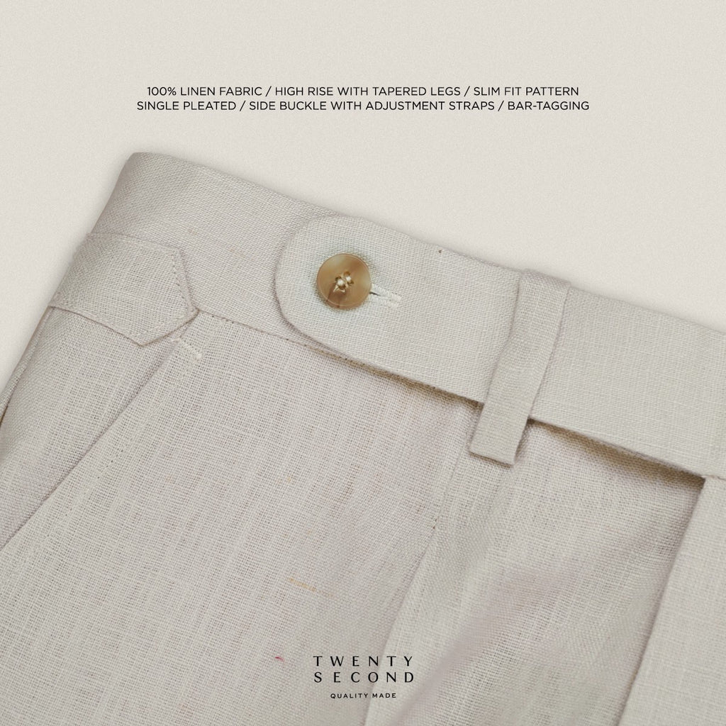 PLEATED LINEN TROUSRES - BEIGE