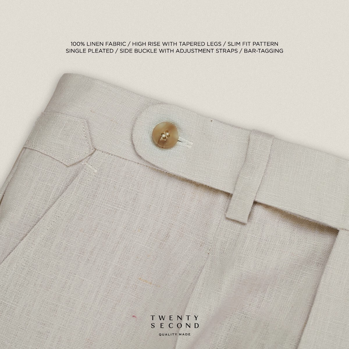 PLEATED LINEN TROUSRES - BEIGE