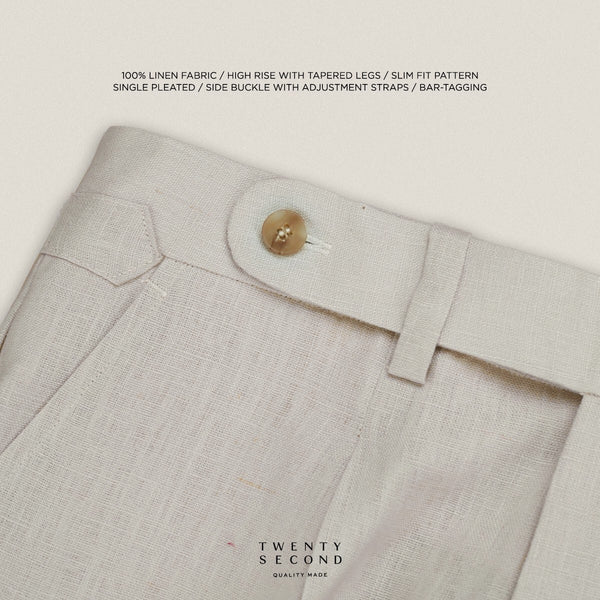 PLEATED LINEN TROUSRES - BEIGE