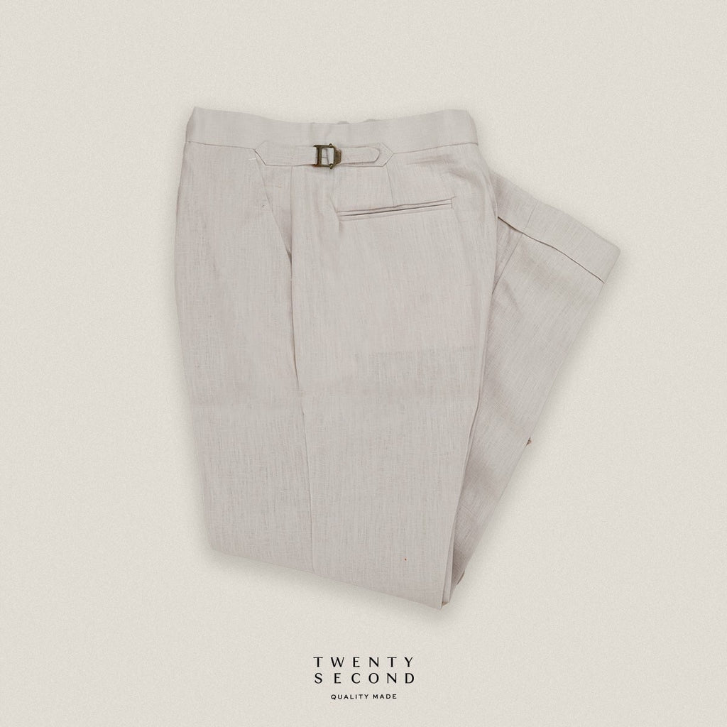 PLEATED LINEN TROUSRES - BEIGE