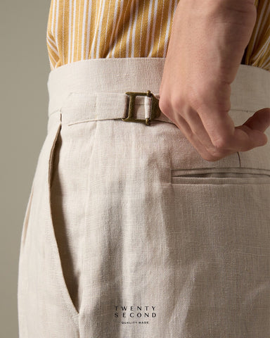 PLEATED LINEN TROUSRES - BEIGE