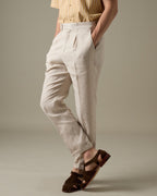 PLEATED LINEN TROUSRES - BEIGE
