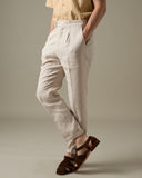 PLEATED LINEN TROUSRES - BEIGE