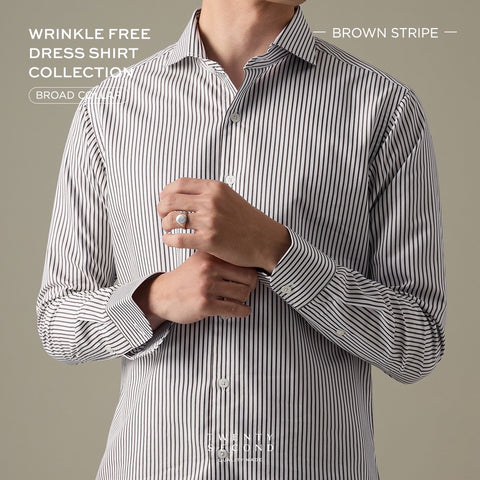 WRINKLE FREE DRESS SHIRT - STRIPE BROWN (Slim Fit)