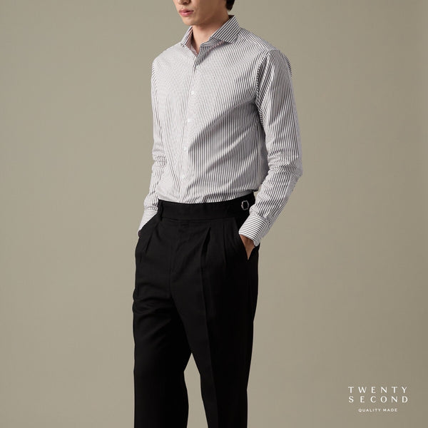 WRINKLE FREE DRESS SHIRT - STRIPE BROWN (Slim Fit)