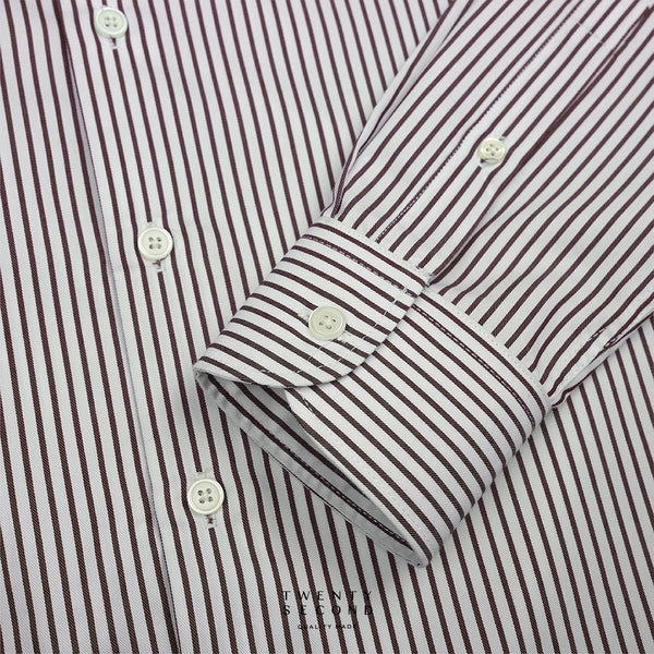 WRINKLE FREE DRESS SHIRT - STRIPE BROWN (Slim Fit)