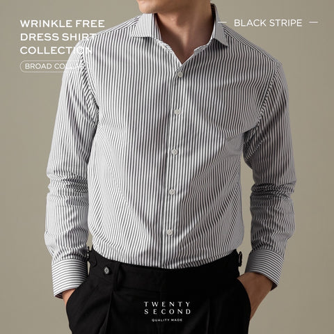 WRINKLE FREE DRESS SHIRT - STRIPE BLACK (Slim Fit)