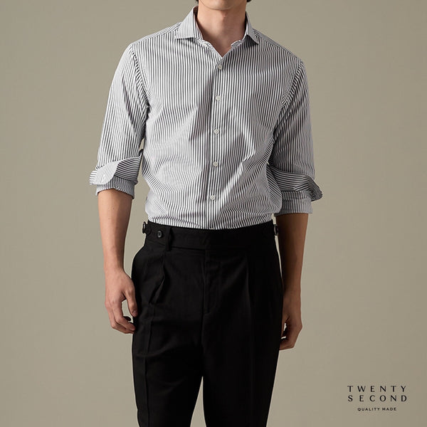 WRINKLE FREE DRESS SHIRT - STRIPE BLACK (Slim Fit)