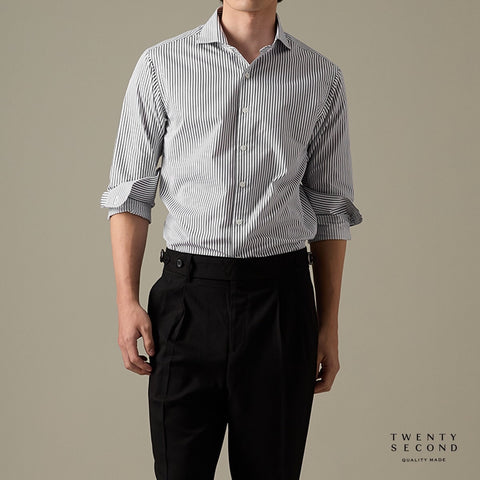 WRINKLE FREE DRESS SHIRT - STRIPE BLACK (Slim Fit)