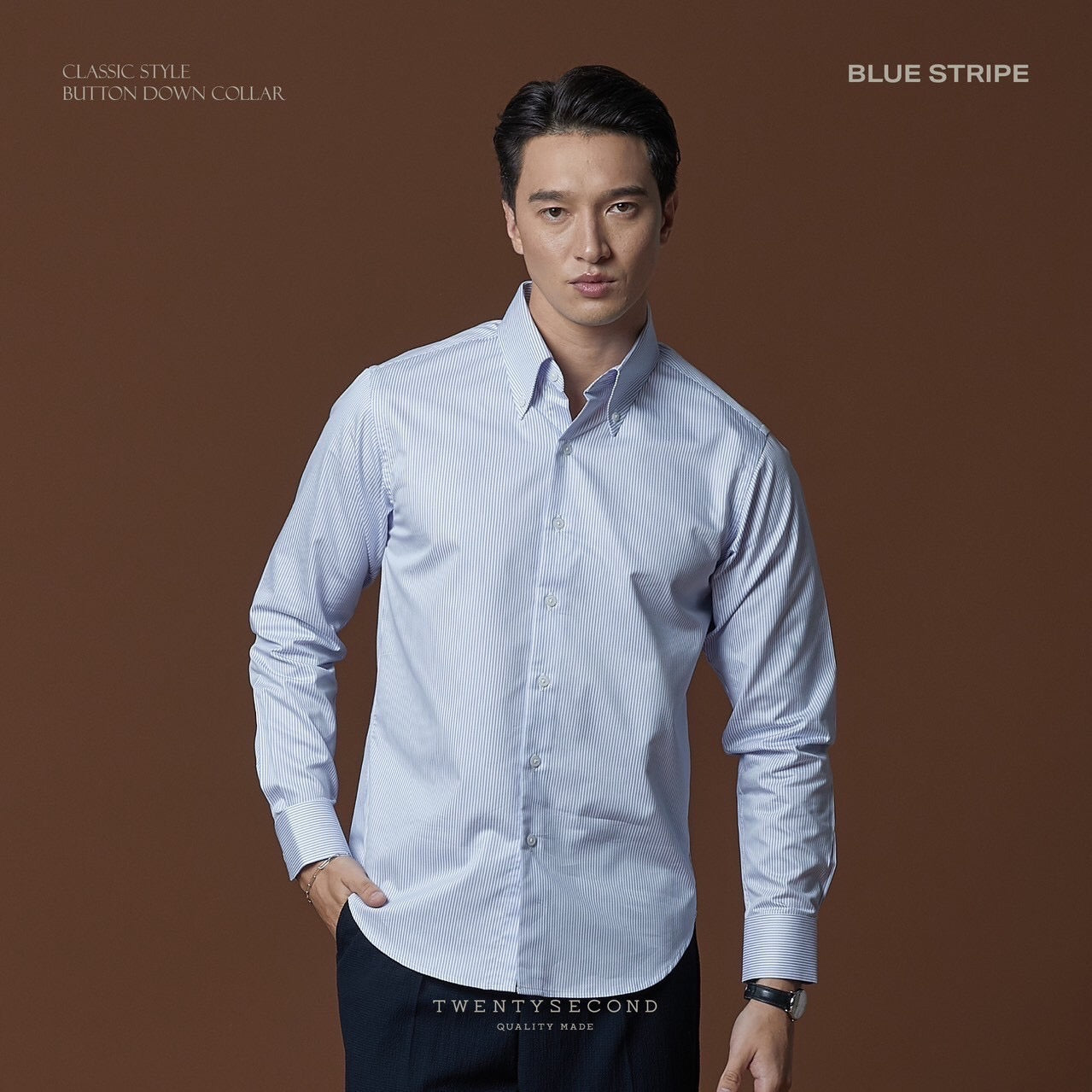 WRINKLE FREE BTD SHIRT - BLUE STRIPE (Slim Fit)