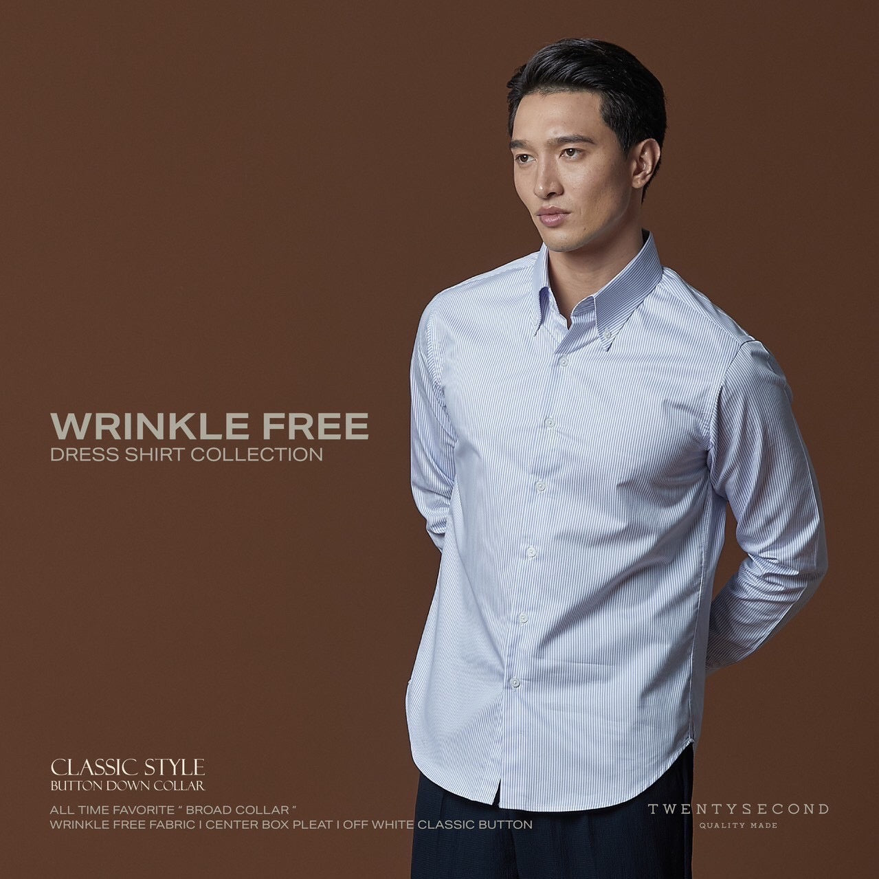 WRINKLE FREE BTD SHIRT - BLUE STRIPE (Slim Fit)