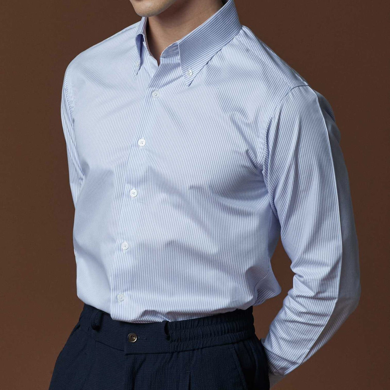 WRINKLE FREE BTD SHIRT - BLUE STRIPE (Slim Fit)