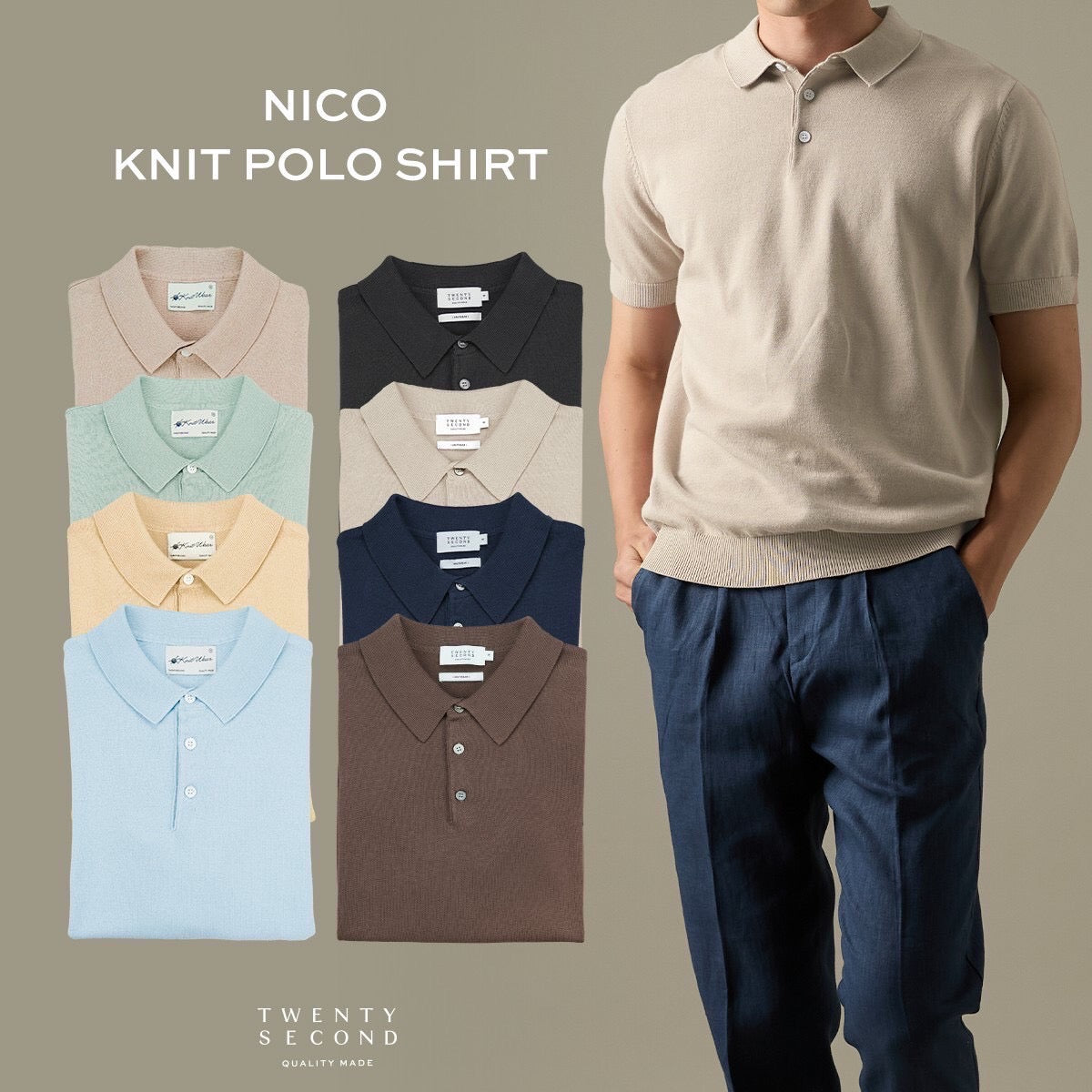 NICO KNIT POLO - GREY